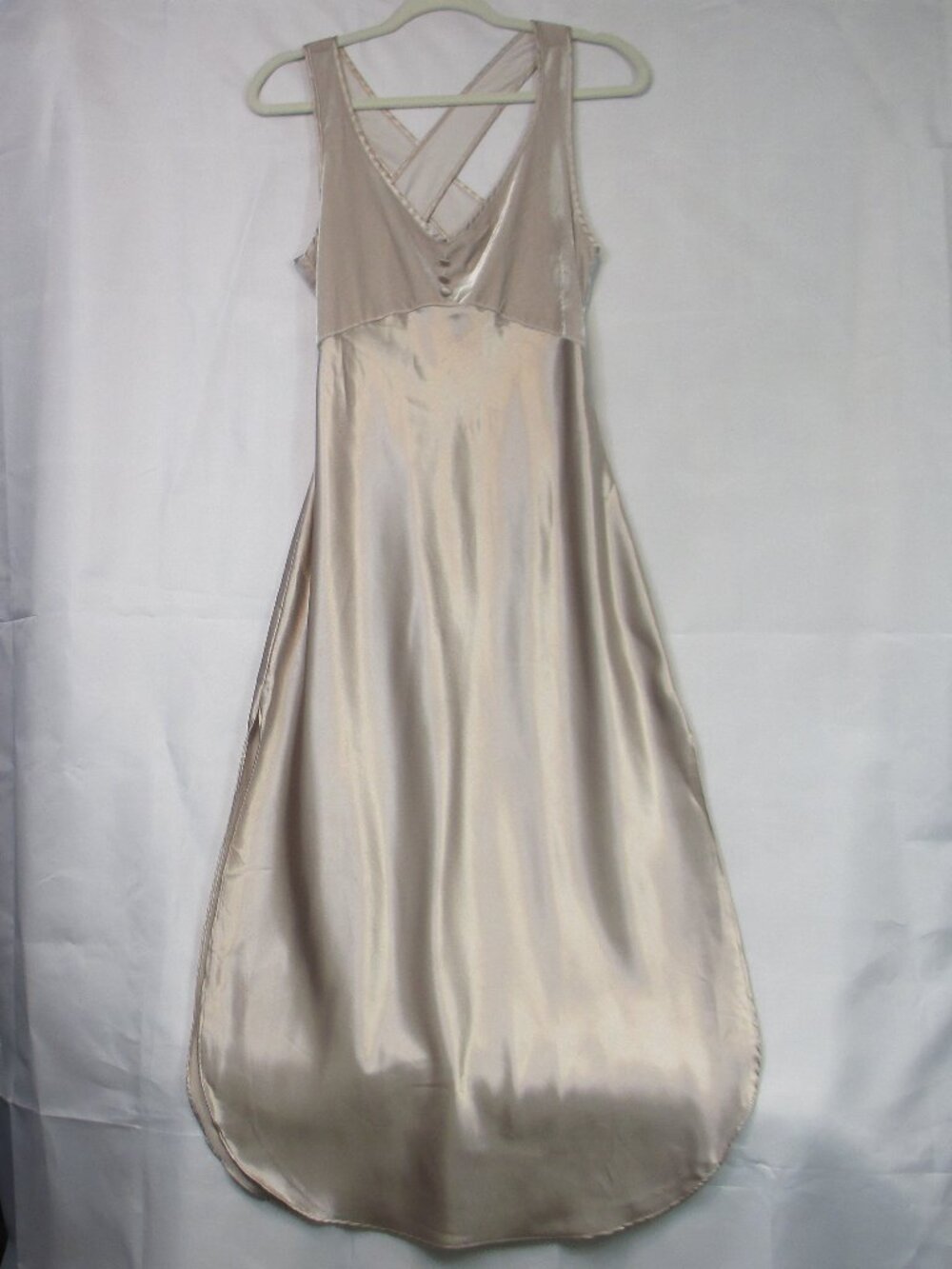 Vintage California Dynasty Satin Nightgown Full Length Slip Dress Beige Size M